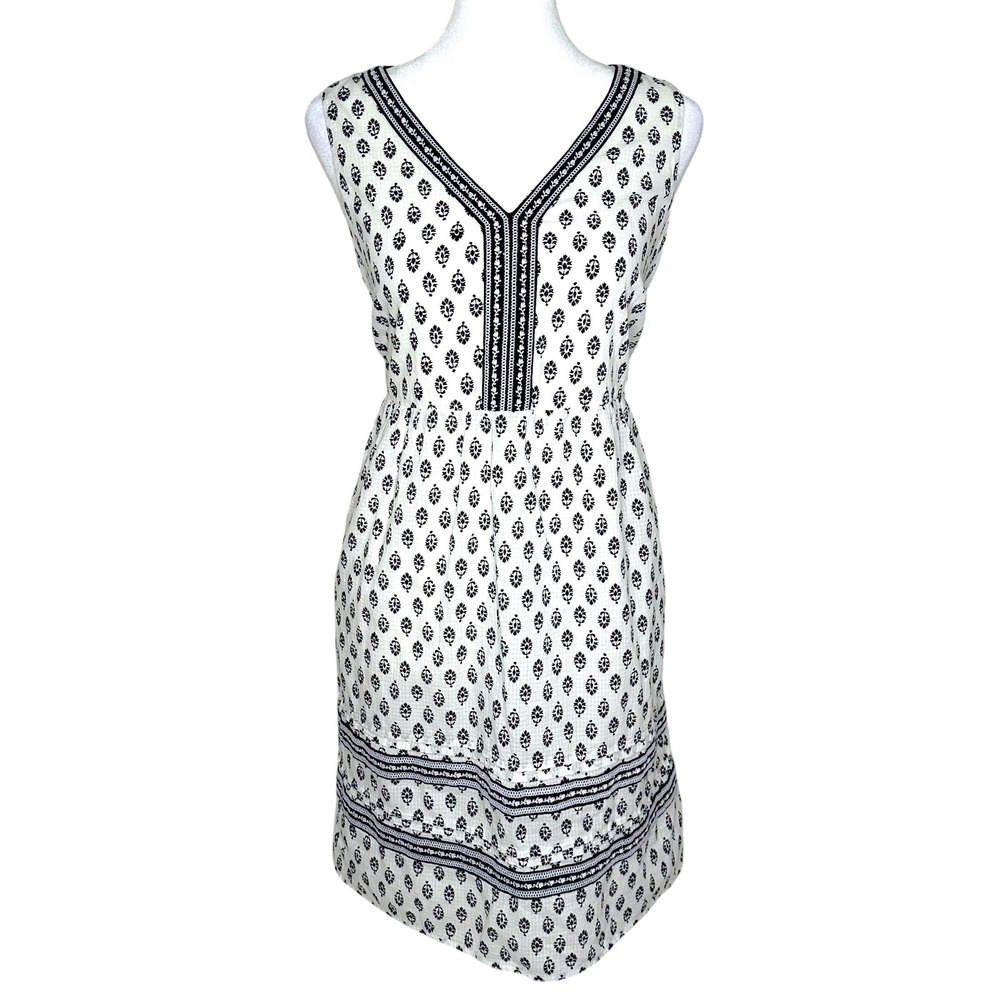 Pure Jill Sleeveless Printed‎ Midi Dress Small Relaxed Flowy Boho Black White